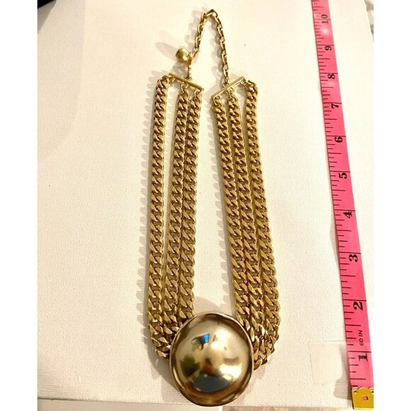 Erwin Pearl Signed Vintage Gold Tone Multi-Strand Curb Chain Necklace w Pendant - Picture 8 of 8